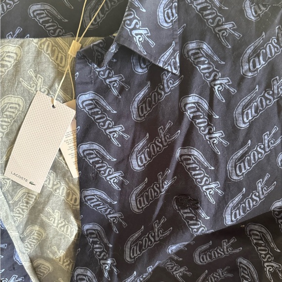 Lacoste NWT mens dark blue crocodile patterned cotton shirt size Large - Picture 3 of 3